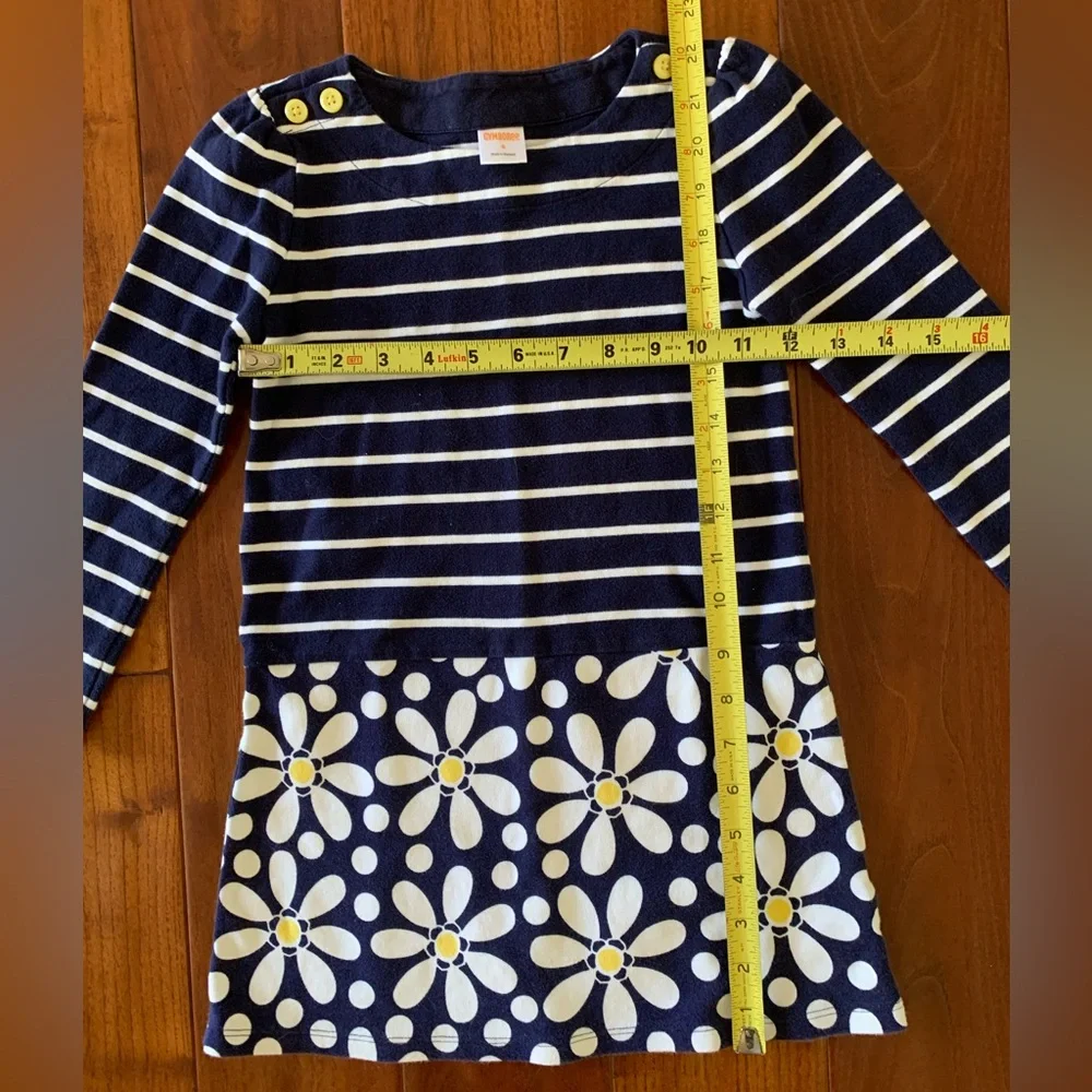 GYMBOREE DRESS Size 6 Striped Daisy Navy Blue & White Long Sleeve Flower Shower